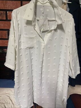 Classic White Textured Swim Coverup Shirt